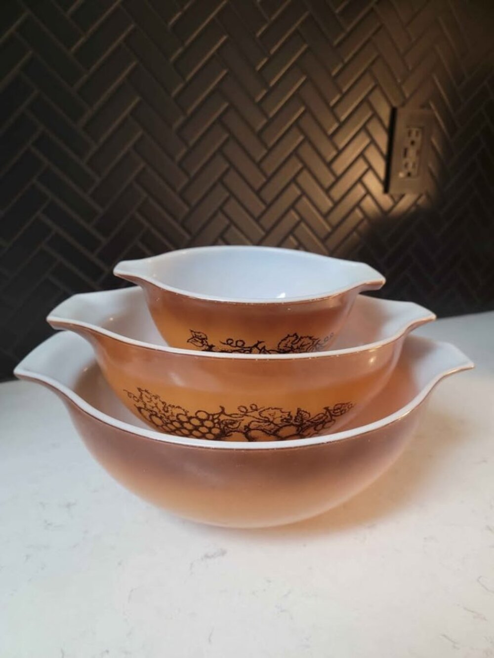 MCM 1970s Vintage Pyrex "Old Orchard" Nesting Cinderella Bowls - Set of 3